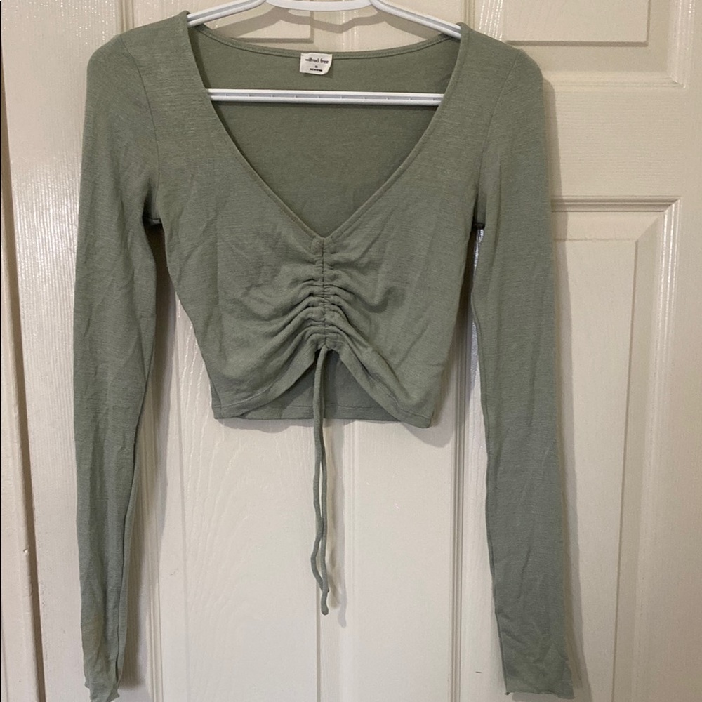 Sage Green Long Sleeve Ruched Top